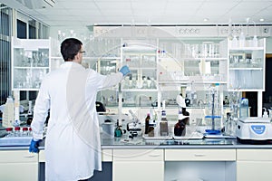 Interior of clean modern white laboratory background. Laboratory concept.