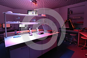 Interior of clean modern white medical or chemical laboratory background. Laboratory concept without people.