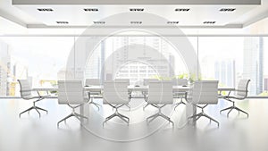 Interior of clean white boardroom 3D rendering 2