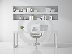 Interior of clean white office room 3D rendering