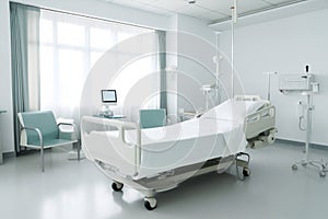 Interior clinical care equipment medical modern room bed hospital medicine health technology