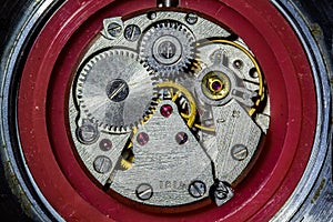 Interior of clockwork old mechanical wrist watch