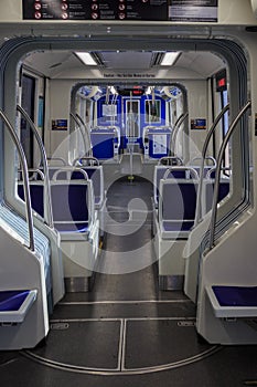 Interior Closeup of a Modern Streetcar Rail Vehicle