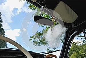 Interior closeup of a volkswagen beetle classic car