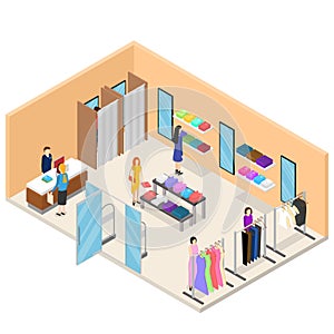 Interior Clothing Store Isometric View. Vector