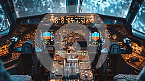 Interior of the cockpit Airplane. instruments for control and monitoring aircraft system