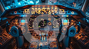 Interior of the cockpit Airplane. instruments for control and monitoring aircraft system