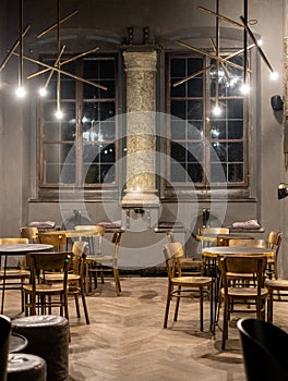 Interior of coffee shop on Szeroka Street in Kazimierz, the historic Jewish quarter of Krakow, Poland.
