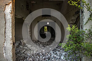 Interior of a colapsed building