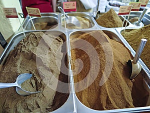 Interior colonial shop in Nazareth, various ground spices in con