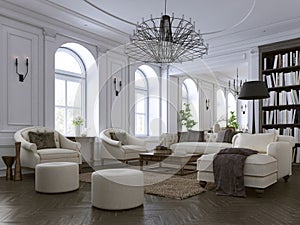 Interior of comfy and bright living room in classic style