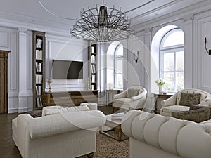 Interior of comfy and bright living room in classic style
