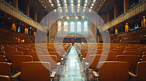 interior of a conference hall or cinema or theater with red armchair