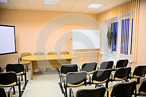 Interior of a conference hall in pink tones