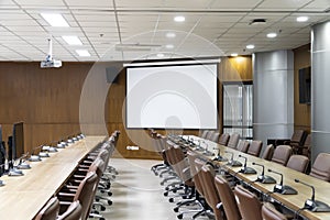 Interior conference room, meeting room, boardroom, Classroom, Office, with white projector board