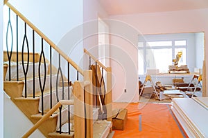 Interior construction of housing project with drywall installed door for a new home before installing