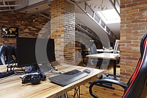 Interior of contemporary design corporate office breakout area in city