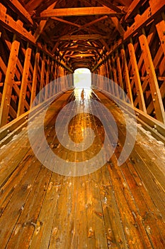 Interior of the Corbin wooden bridge in Newport, New Hampshire photo