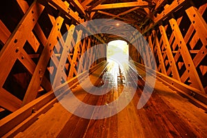 Interior of the Corbin wooden bridge in Newport, New Hampshire photo