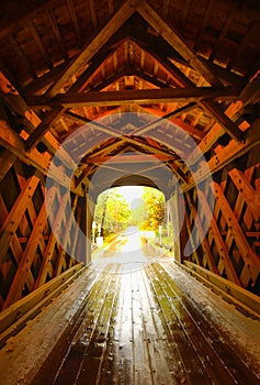 Interior of the Corbin wooden bridge in Newport, New Hampshire photo