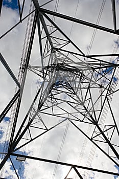 Interior corner of industrial electrical transmission pylon