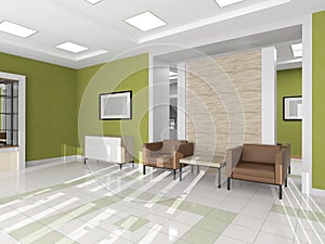 Interior corridor with brown armchair