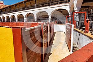 Interior corridor inside the barrier of the bullring of Almaden, Spain.