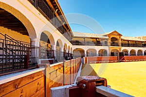 Interior corridor inside the barrier of the bullring of Almaden, Spain.