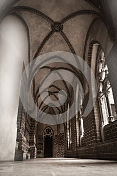 Interior of corridor passage in medieval Gothic castle