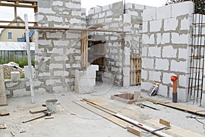 interior of a country house under construction. Site on which th