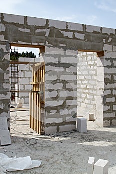 interior of a country house under construction. Site on which th