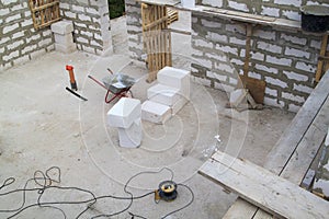 interior of a country house under construction. Site on which th