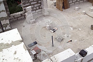 interior of a country house under construction. Site on which th