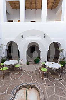 Interior courtyard of the building for accommodation, Fez, Morocco, Africa View of a traditional Moroccan Riad Islamic