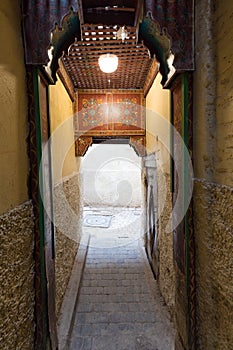 Interior courtyard of the building for accommodation, Fez, Morocco, Africa View of a traditional Moroccan Riad Islamic