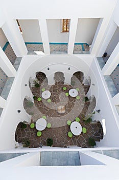 Interior courtyard of the building for accommodation, Fez, Morocco, Africa View of a traditional Moroccan Riad Islamic