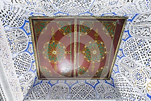 Interior courtyard of the building for accommodation, Fez, Morocco, Africa View of a traditional Moroccan Riad Islamic