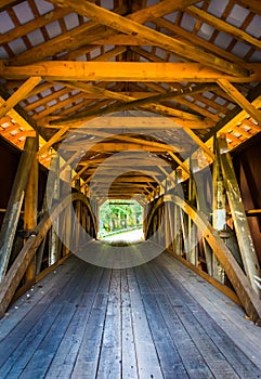 Interior of a covered bridge in rural Lancaster County, Pennsylvania.