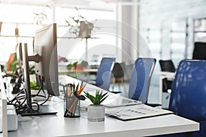 Interior of cozy empty modern coworking office