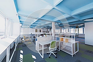 Interior of cozy light boardroom with table, modern stylish chairs and desktop computer, all ready for corporate meeting