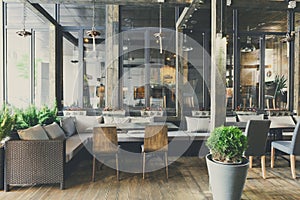 Interior of cozy restaurant, loft style