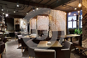 Interior of cozy restaurant, loft style