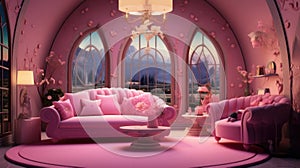 Interior of a cozy room in Barbie style