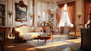 Interior of a cozy room in Biedermeier style