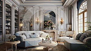 Interior of a cozy room in classicism style photo