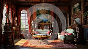 Interior of a cozy room in mannerism style photo