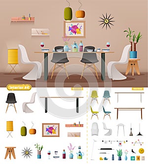 Interior creator. Dinning room. Cartoon vector illustration