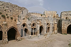 Interior of crusaders castle Krak des Chevaliers in Syria photo