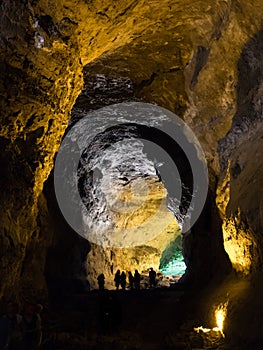 Interior of the Cueva de los Verdes in Lanzarote. Interior lighting of the cave