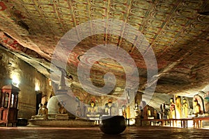 Interior of Dambulla Golden Temple in Sri Lanka